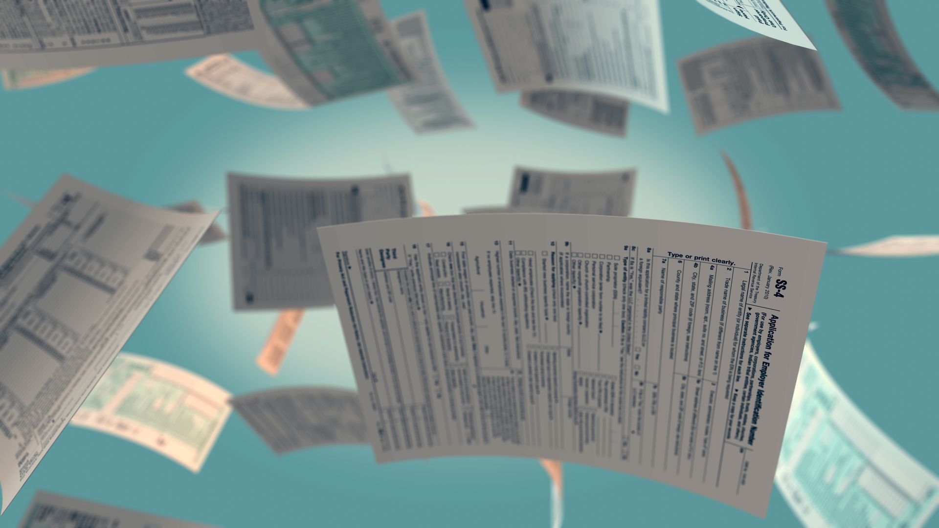 A bunch of papers are falling from the sky.