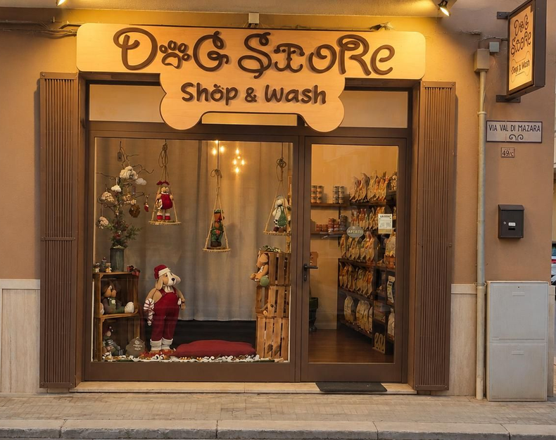Negozio per cani con insegna 