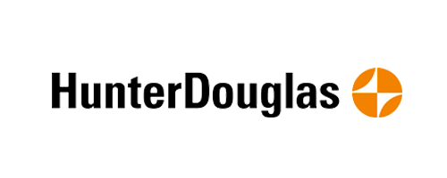 HunterDouglas HunterDouglas logo in black text with an orange circular icon on a white background