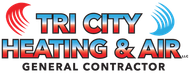 Logo for Tri City Heating & Air: Text over stylized heating/cooling symbols,