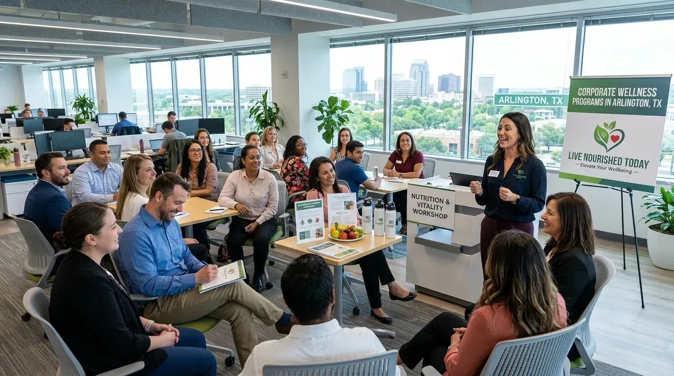 Registered dietitian leading a corporate wellness program for employees in Arlington, TX