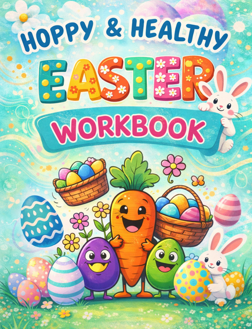 Celebrate Easter with fun, creativity, and learning with the Hoppy & Healthy Easter Workbook! This engaging Easter activity book for kids is packed with coloring pages, puzzles, word searches, and nutrition-themed games to make the holiday both exciting and educational. Designed for kids ages 6-12, this workbook encourages healthy habits through interactive worksheets that teach mindful eating, balanced meals, and wellness tips in a fun way. With adorable Easter coloring pages, brain-boosting mazes, and family-friendly challenges, this workbook is perfect for screen-free entertainment, classroom use, or Easter basket gifts. Whether you're a parent, teacher, or homeschooler, this Easter-themed workbook is a fantastic way to keep kids engaged while reinforcing important life skills. Help kids celebrate Easter in a healthy and interactive way—grab your copy today and make this holiday extra special!