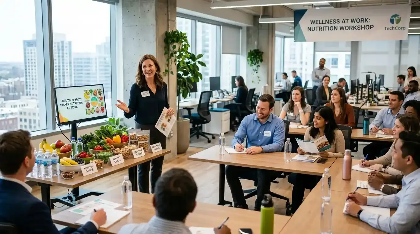 Registered dietitian leading a corporate wellness program for employees in San Antonio, TX