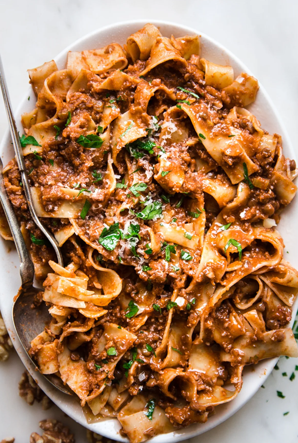 Walnut Lentil Bolognese Pasta Recipe