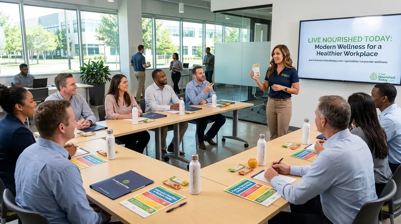 Registered Dietitian presenting corporate health wellness programs in Texas