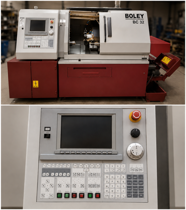 BOLEY TC-12 CNC lathe with control panel, shown in a workshop; close-up of the machine’s display and buttons