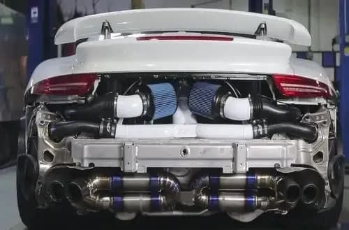 The Rear End Of A Porsche 911 Turbo Is Shown In A Garage — Spray Tech Smash Repairs In Gympie, QLD