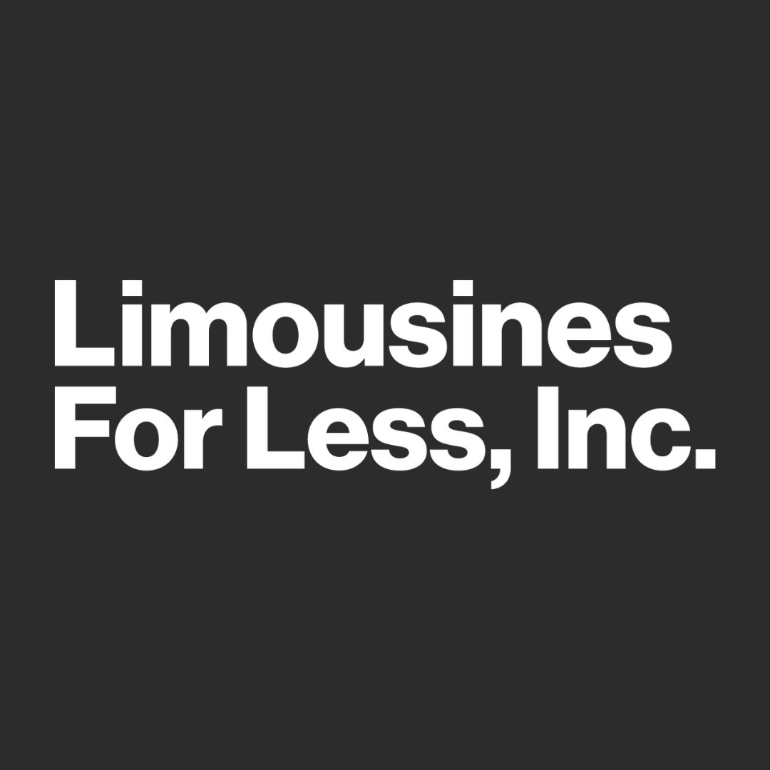 White “Limousines For Less, Inc.” text on a dark background.