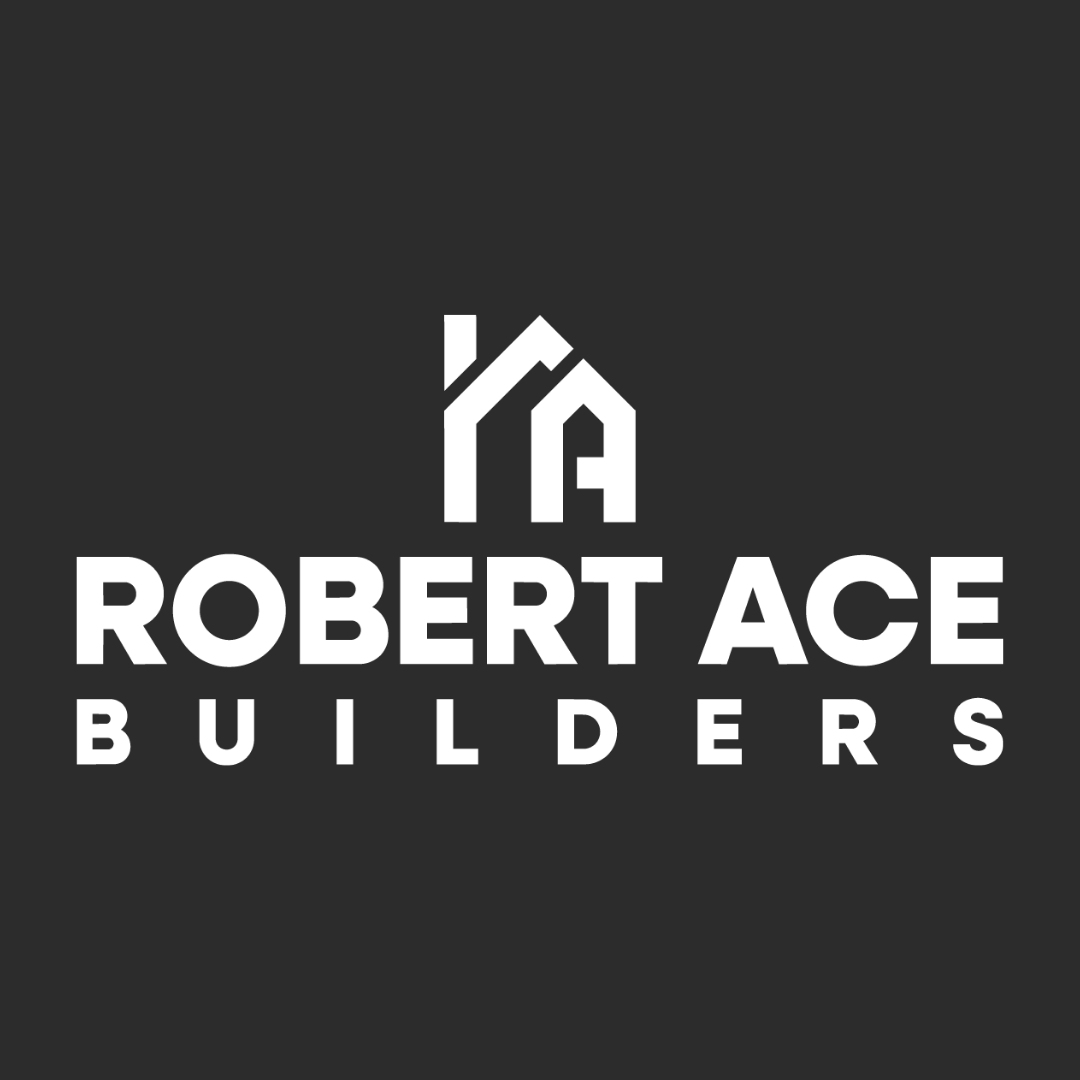 Robert Ace Builders logo in white on a dark background with a house icon above the text