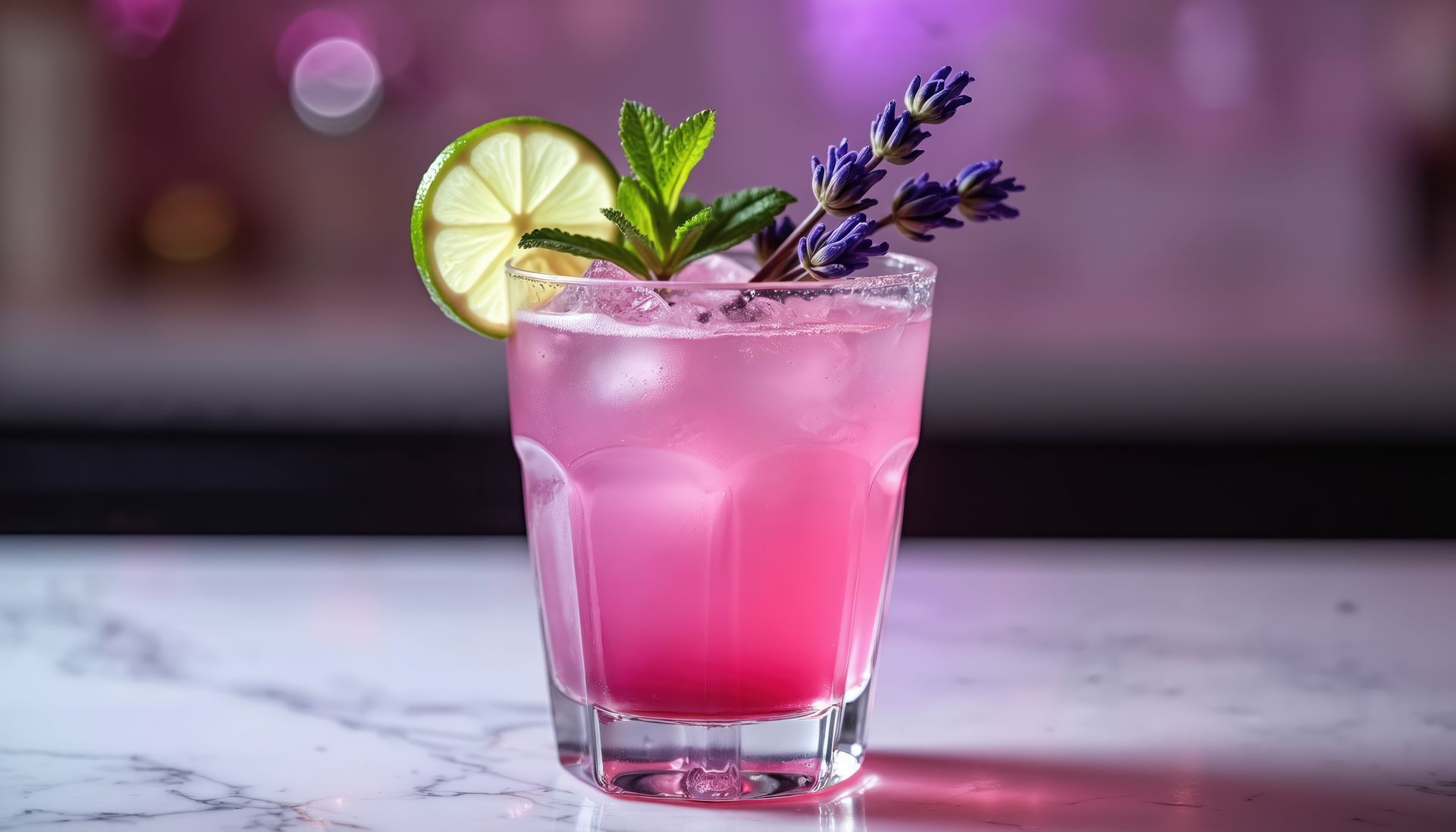Spring cocktail with lavender, mint, and lime Spring cocktail with lavender, mint, and lime