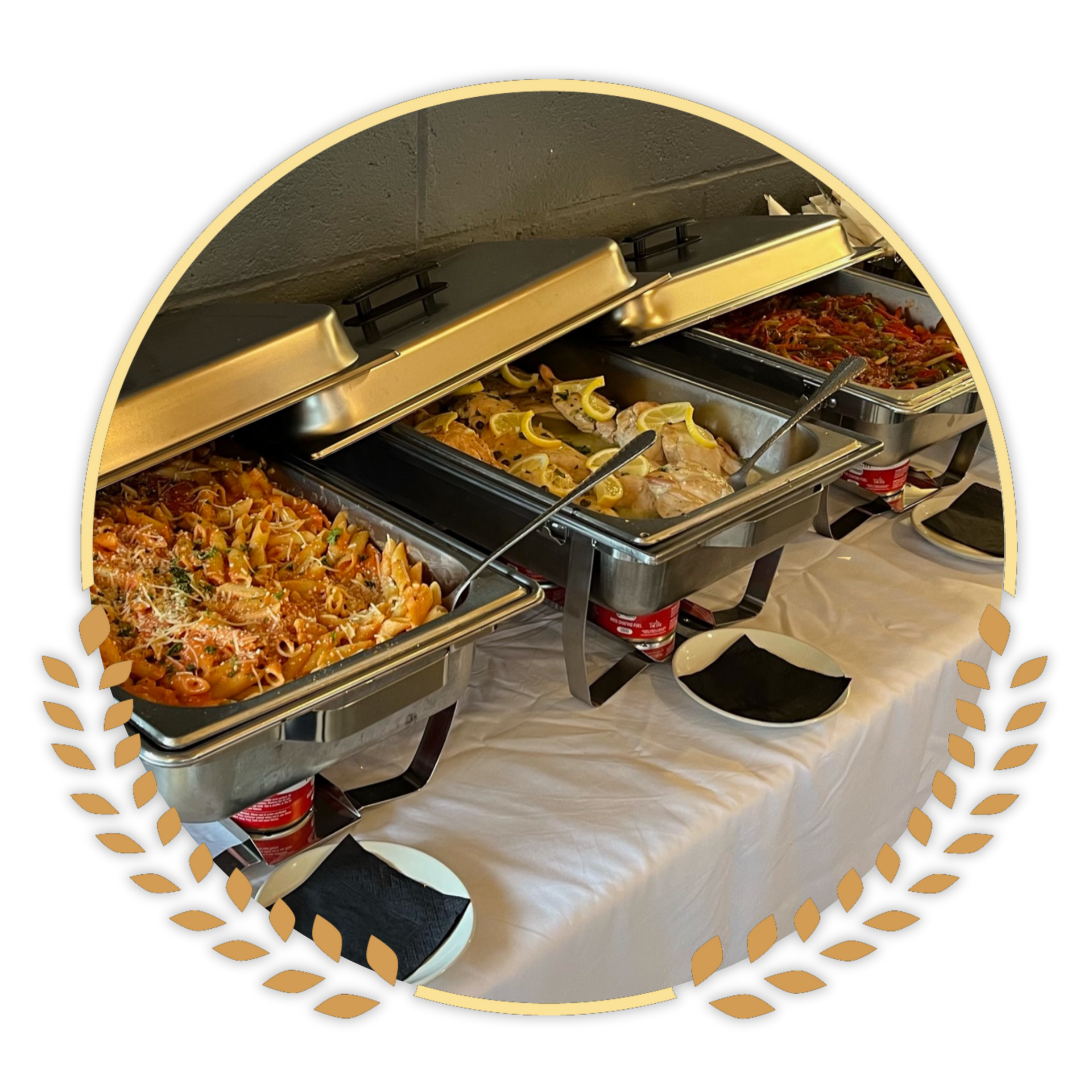 A buffet table with a variety of food on it from Happy Hour Bar & Grill