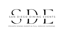 The logo for san diego dining events is black and white.