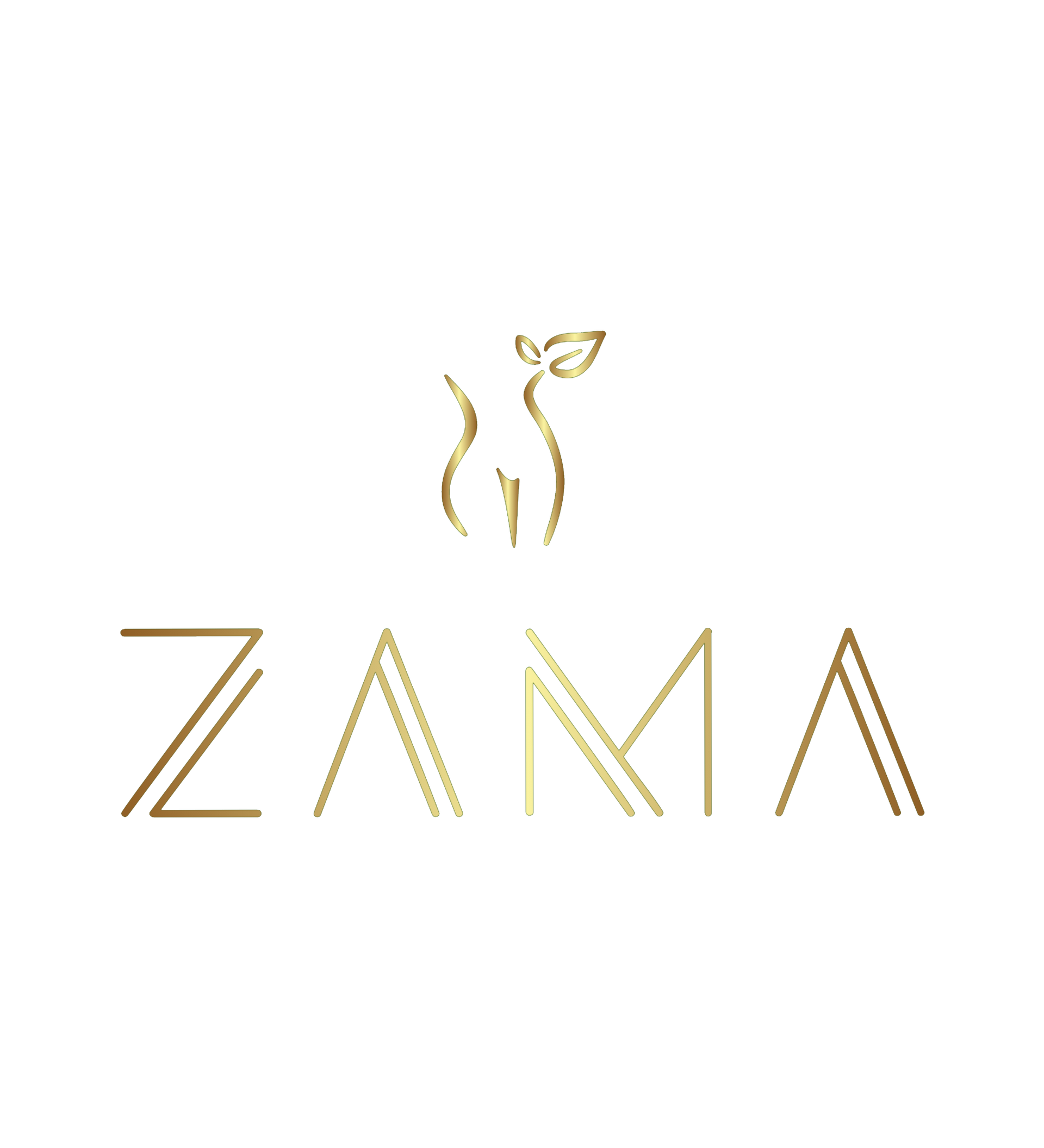A logo for a company called zama with a deer and leaves.