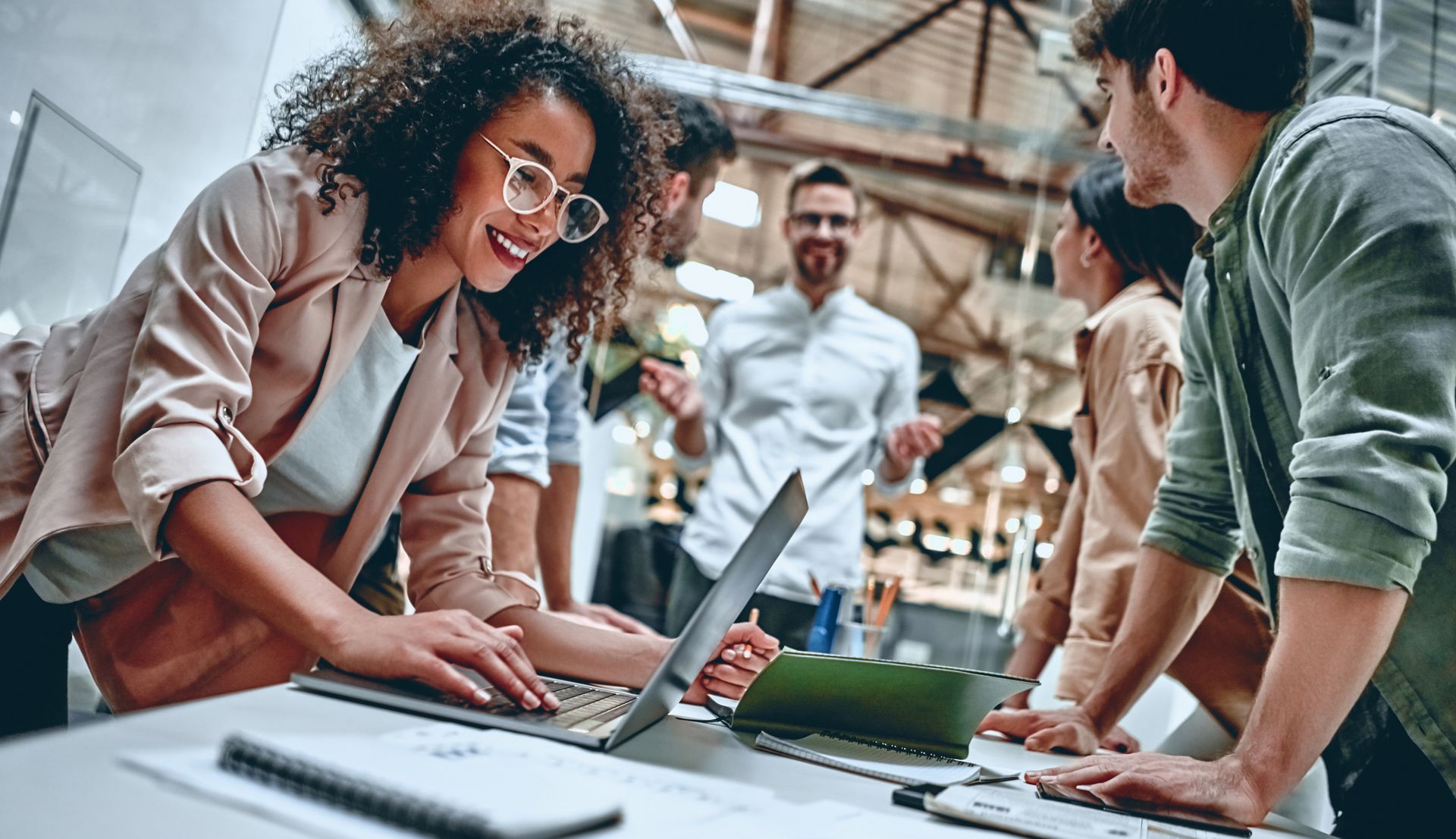 Happy Workers in clean office space