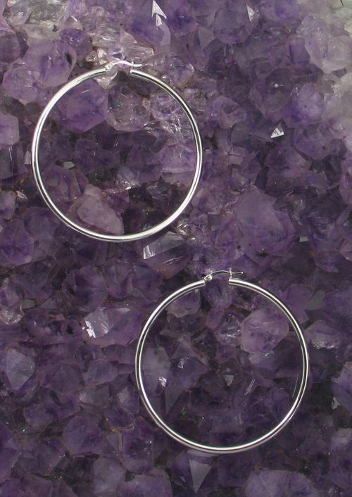 LA ER-469 (3mm x 65mm Rhodium Finished Latch Hoop)