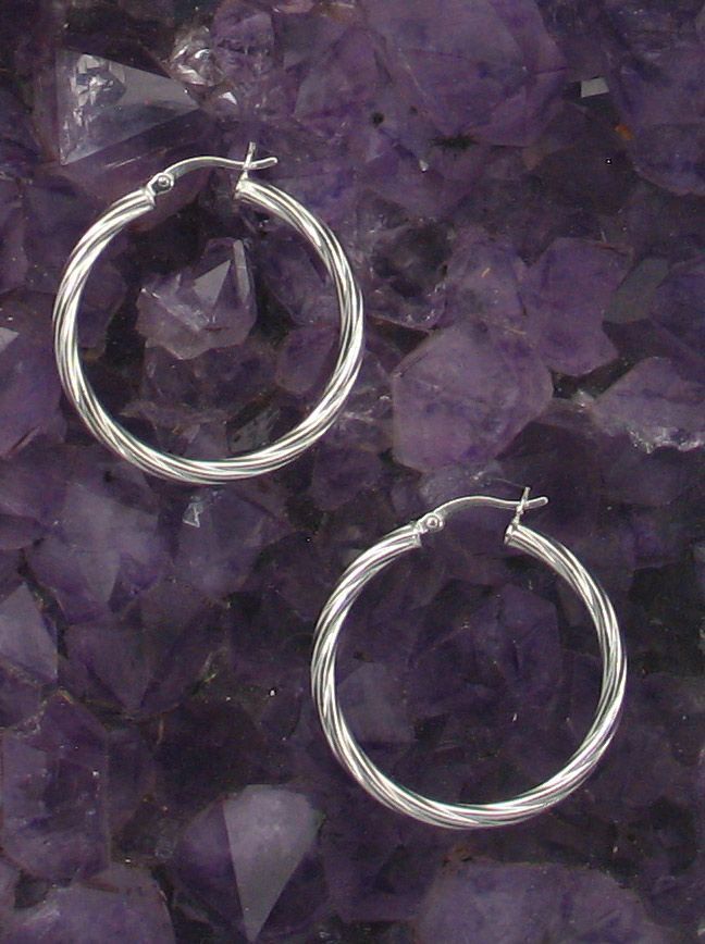 LA ER-0691 (3mm x 35mmRhodium Finished Twisted Latch Hoop)