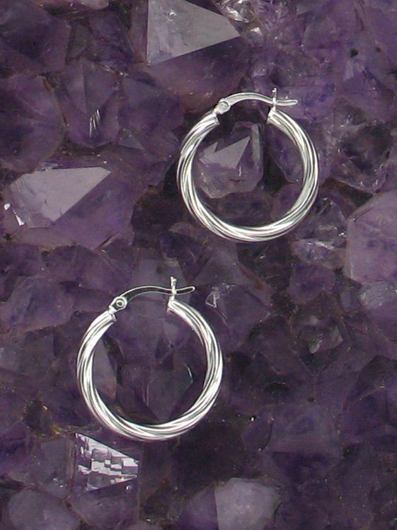 LA ER-0692 (3mm x 25mmRhodium Finished Twisted Latch Hoop)