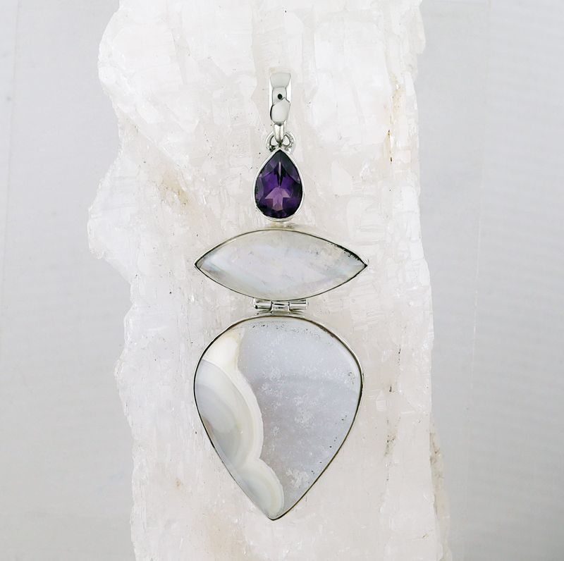 FP P-0015 MLT (Amethyst, Rainbow Moonstone, and Quartz Druzy)