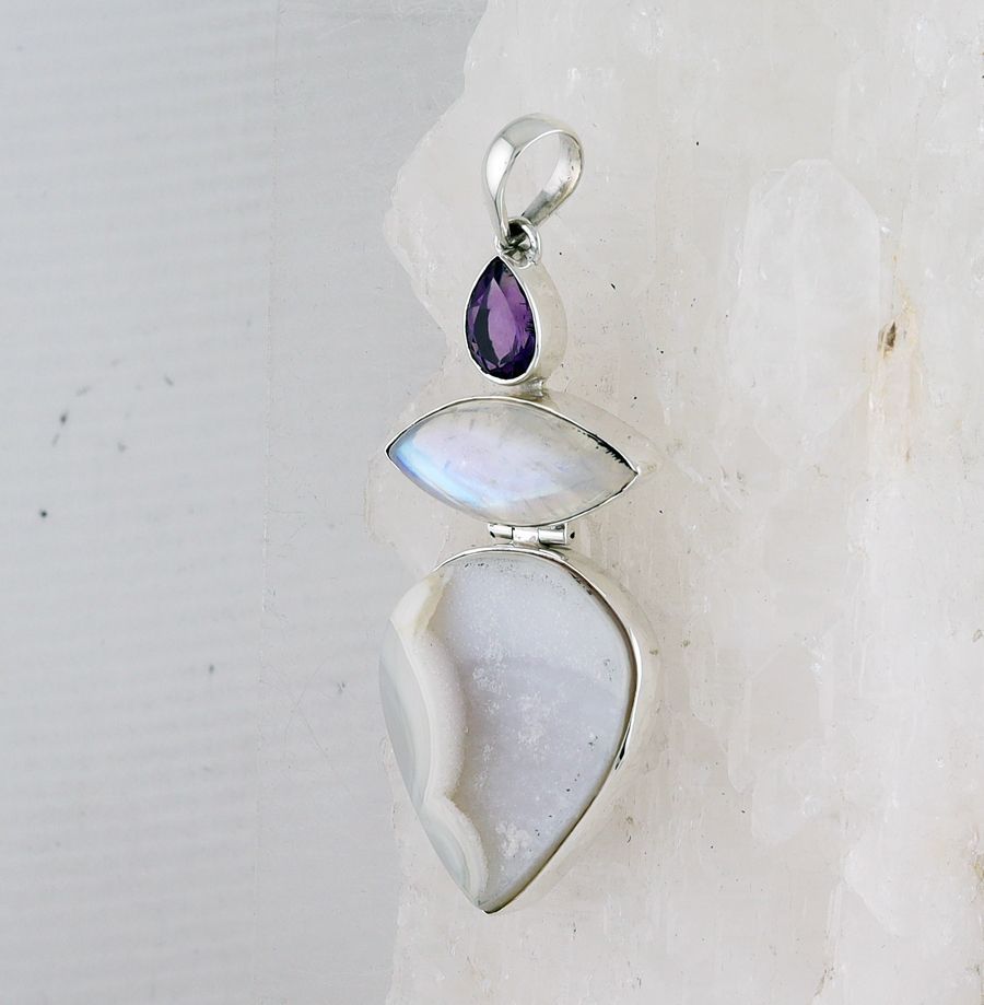 FP P-0015 MLT (Amethyst, Rainbow Moonstone, and Quartz Druzy)