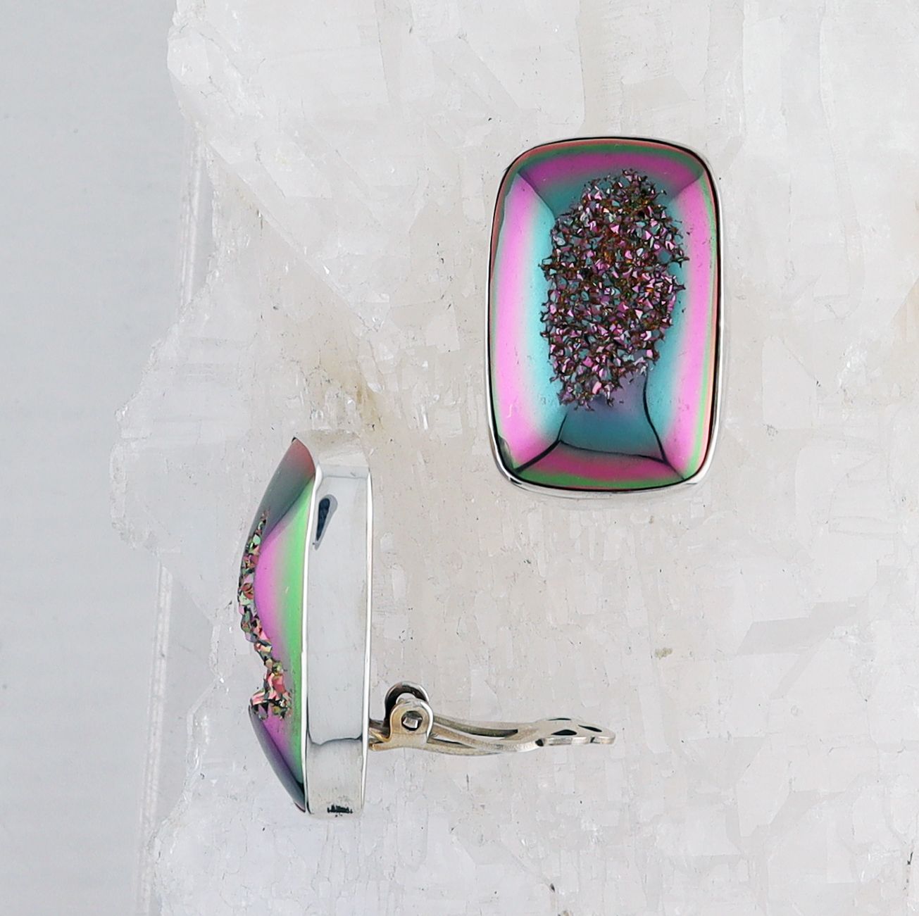 SB ER-0045 DR (Quartz Druzy Clip-On Earrings)