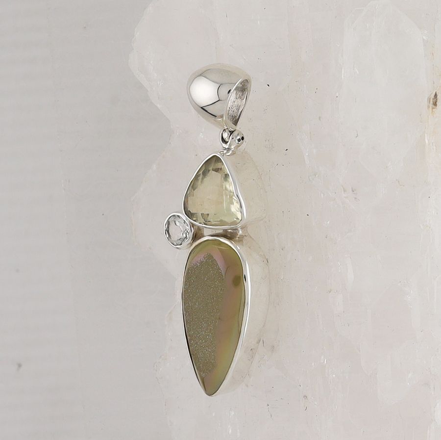 SB P-0067 MLT (Quartz Druzy, Champagne Topaz, and White Topaz)