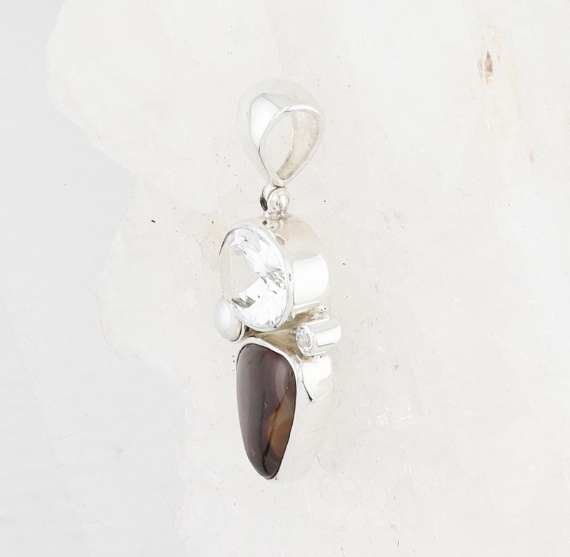 SB P-0214 MLT  (Fire Agate, Champagne Topaz, White Topaz, and Freshwater Pearl)