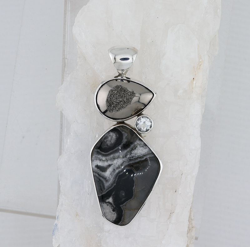 SB P-0223 MLT  (Quartz Drusy, Jasper, and White Topaz)