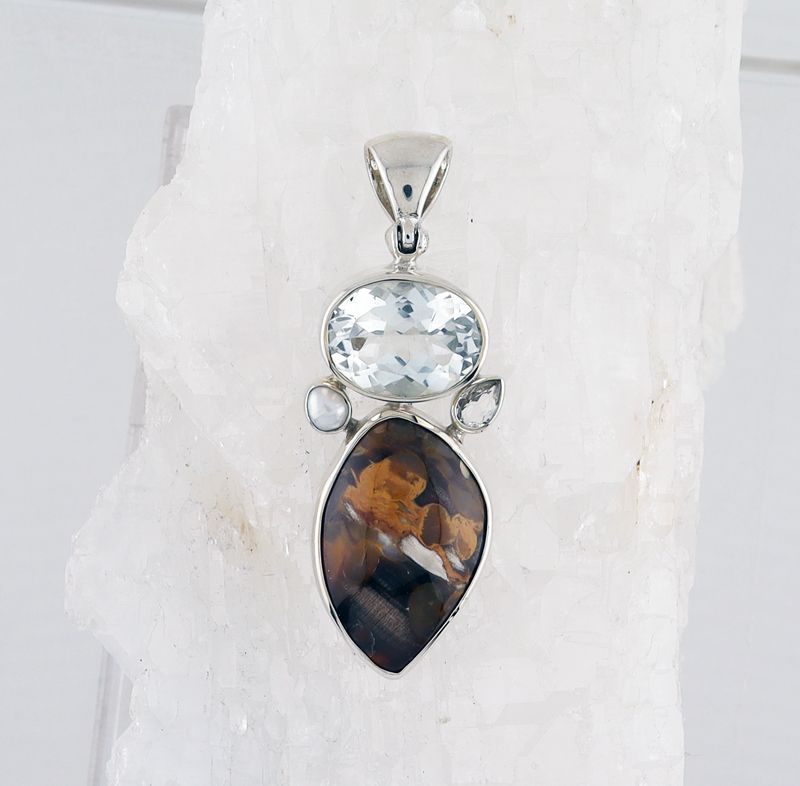 SB P-0376 MLT (White Topaz, Freshwater Pear, Topaz, and Petrified Wood)
