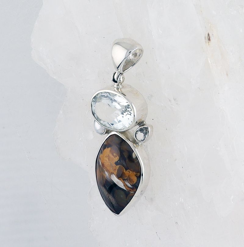 SB P-0376 MLT (White Topaz, Freshwater Pear, Topaz, and Petrified Wood)