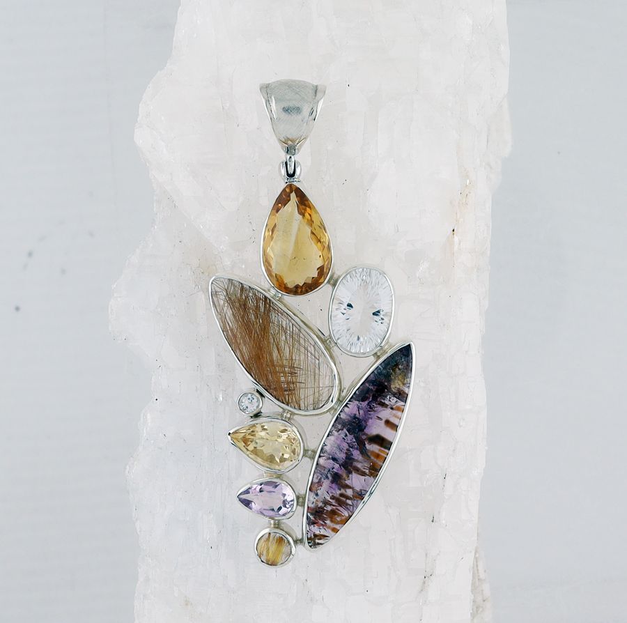 SB P-0491 MLT   (Citrine, White Topaz, Cacoxenite Amethyst,  Amethyst, and Rutilated Quartz)