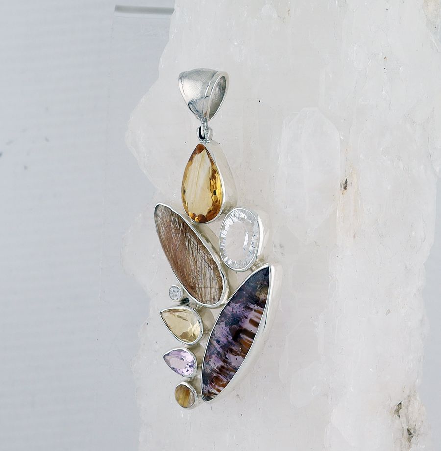 SB P-0491 MLT   (Citrine, White Topaz, Cacoxenite Amethyst,  Amethyst, and Rutilated Quartz)