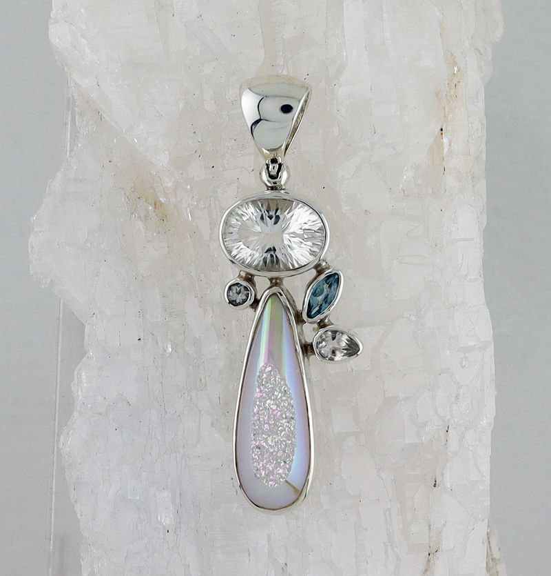 SB P-0539 MLT  (Quartz Druzy, Blue Topaz, Faceted Quartz,  and White Topaz)