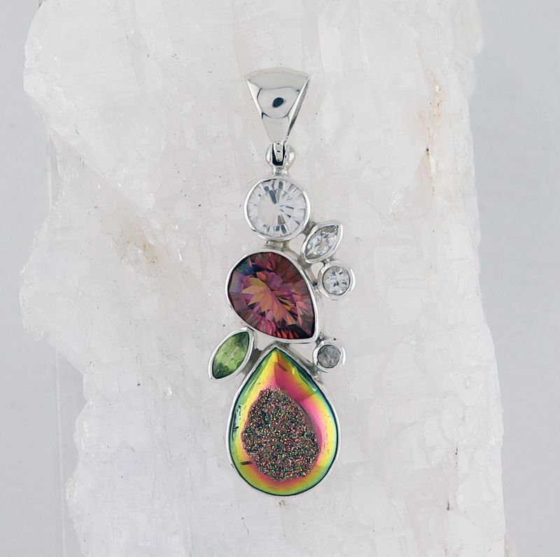 SB P-0583 MLT  (Quartz Druzy, Celestial Quartz, Faceted Quartz, Peridot, and White Topaz)