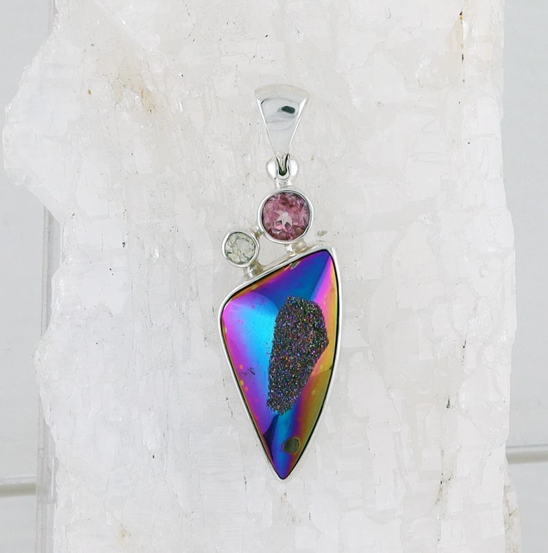 SB P-0738 MLT  (Quartz Druzy, Pink Topaz, and White Topaz)