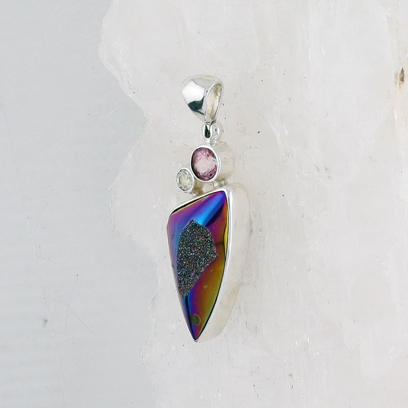 SB P-0738 MLT  (Quartz Druzy, Pink Topaz, and White Topaz)