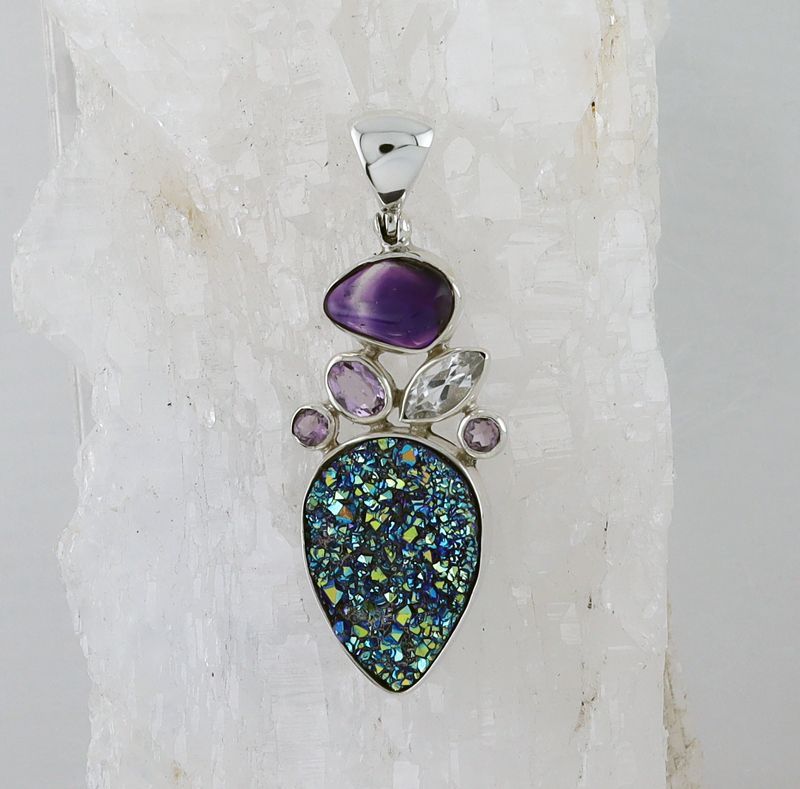 SB P-0739 MLT (Quartz Druzy, White Topaz and Amethyst)