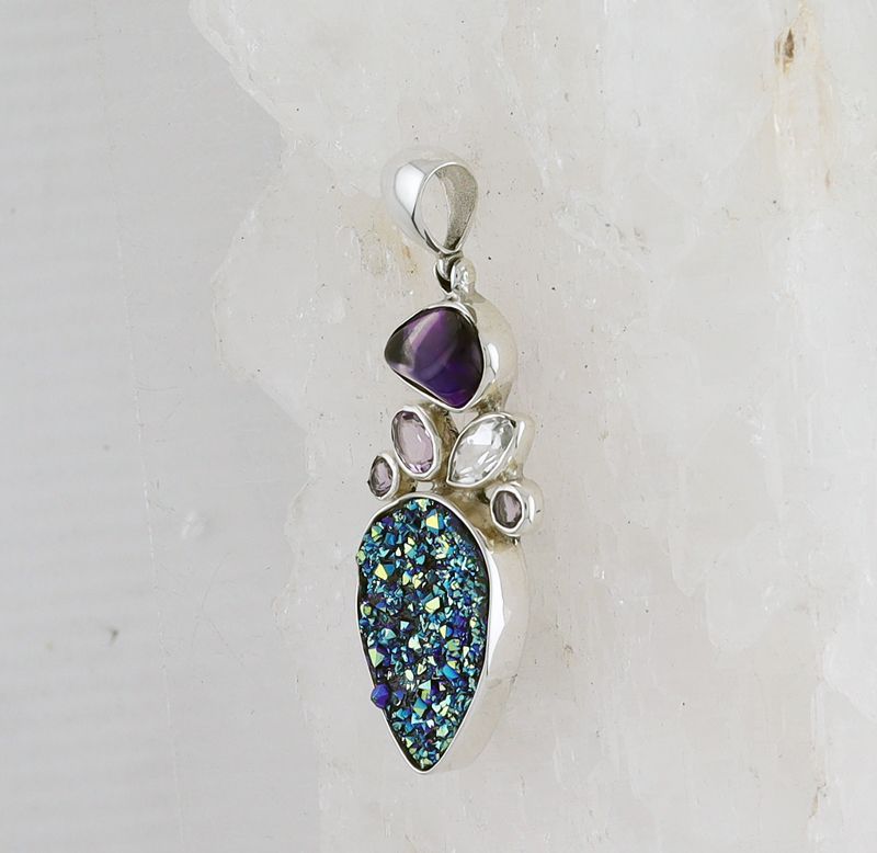 SB P-0739 MLT (Quartz Druzy, White Topaz and Amethyst)
