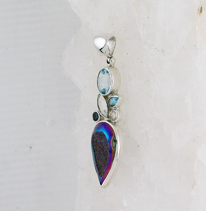 SB P-0742 A MLT (Quartz Druzy, White Topaz, Blue Topaz, and Iolite)
