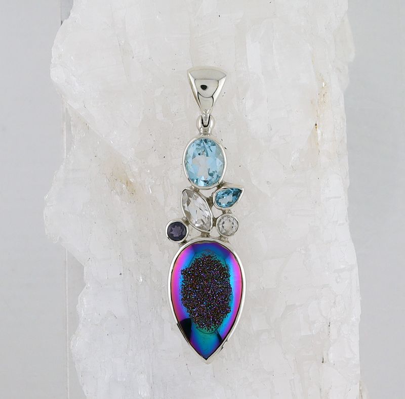 SB P-0741 B MLT  (Quartz Druzy, White Topaz, Blue Topaz, and Iolite)
