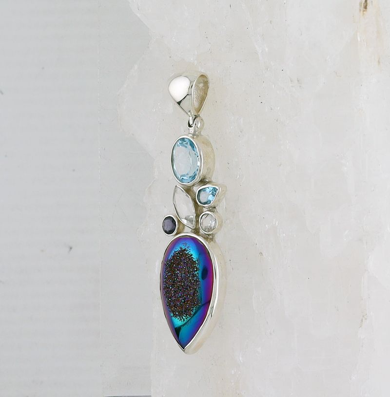 SB P-0741 B MLT  (Quartz Druzy, White Topaz, Blue Topaz, and Iolite)