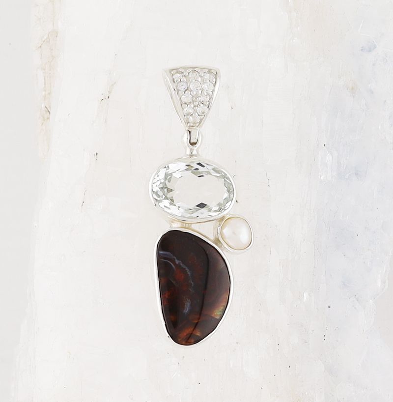 SB P-0777 MLT  (Fire Agate, Green Amethyst, White Topaz, and Freshwater Pearl)