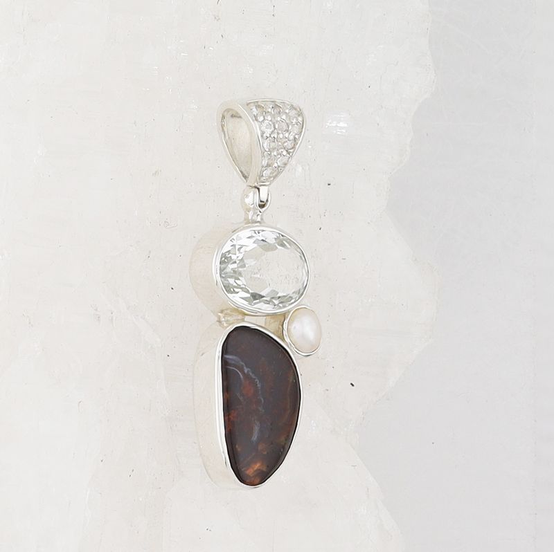 SB P-0777 MLT  (Fire Agate, Green Amethyst, White Topaz, and Freshwater Pearl)