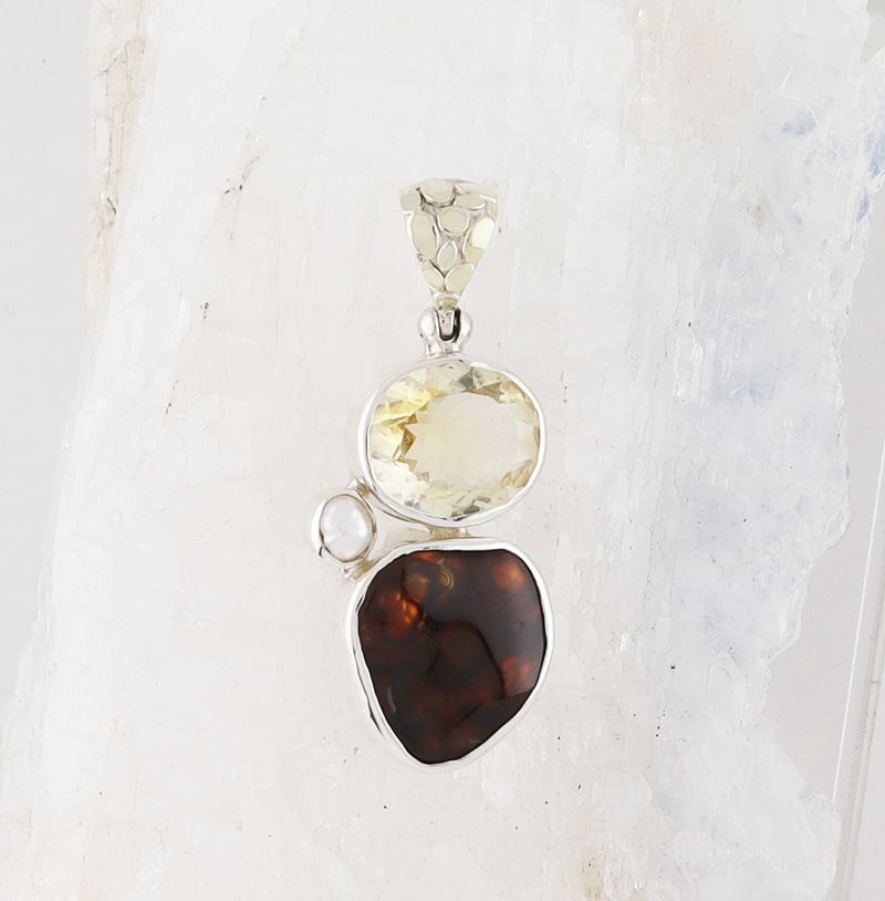SB P-0778 MLT  (Fire Agate, Citrine, and Freshwater Pearl)