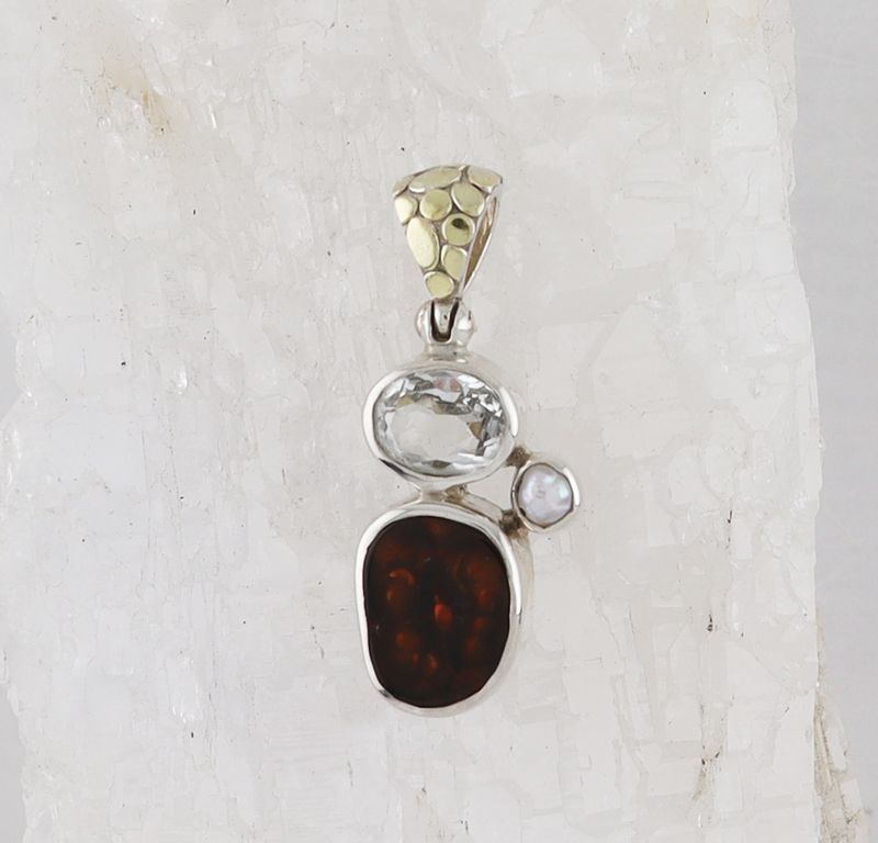 SB P-0779 MLT (Fire Agate, Faceted Quartz, and Freshwater Pearl)