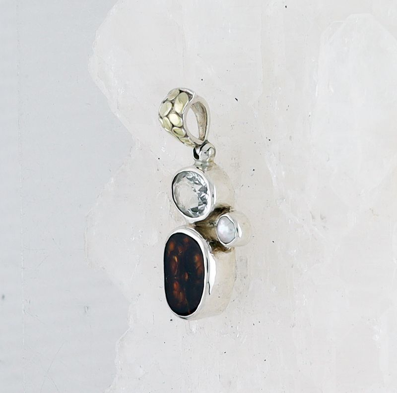 SB P-0779 MLT (Fire Agate, Faceted Quartz, and Freshwater Pearl)