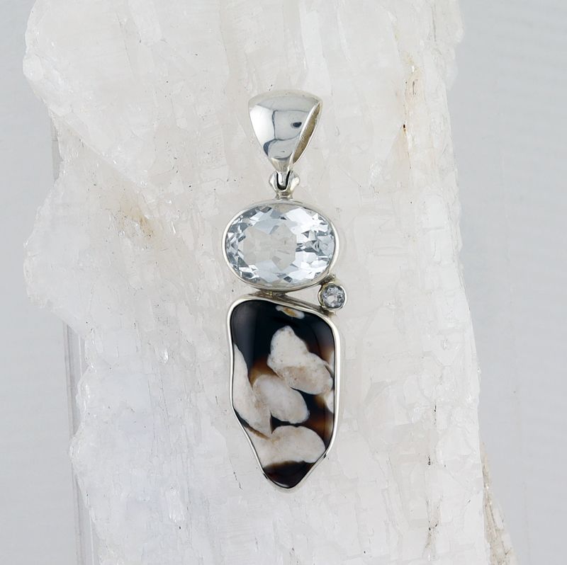 SB P-0792 MLT  (Fossilize Peanut Wood, Faceted Quartz, and White Topaz)