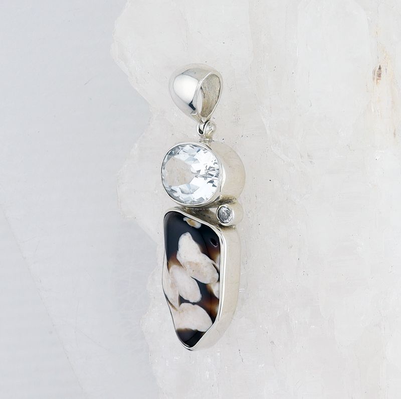 SB P-0792 MLT  (Fossilize Peanut Wood, Faceted Quartz, and White Topaz)
