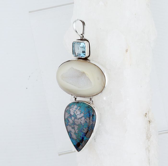 SEB P-020 MLT (Blue Topaz. Quartz Drusy, and Chrysocolla)