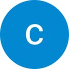 A blue circle with a white letter c inside of it.