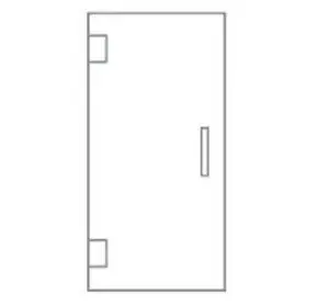 A drawing of a door with a handle on a white background.